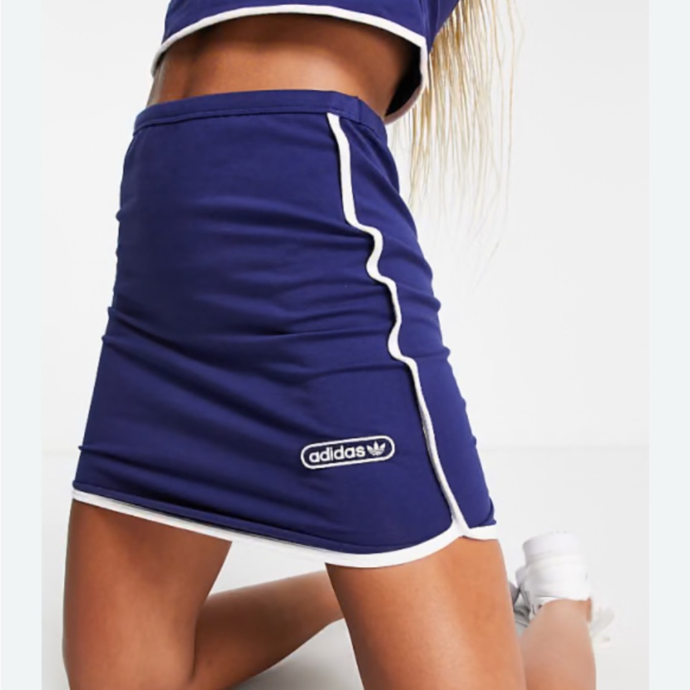 Adidas Originals Retro Blue White stripe & Logo Sporty Mini Skirt XL NWOT